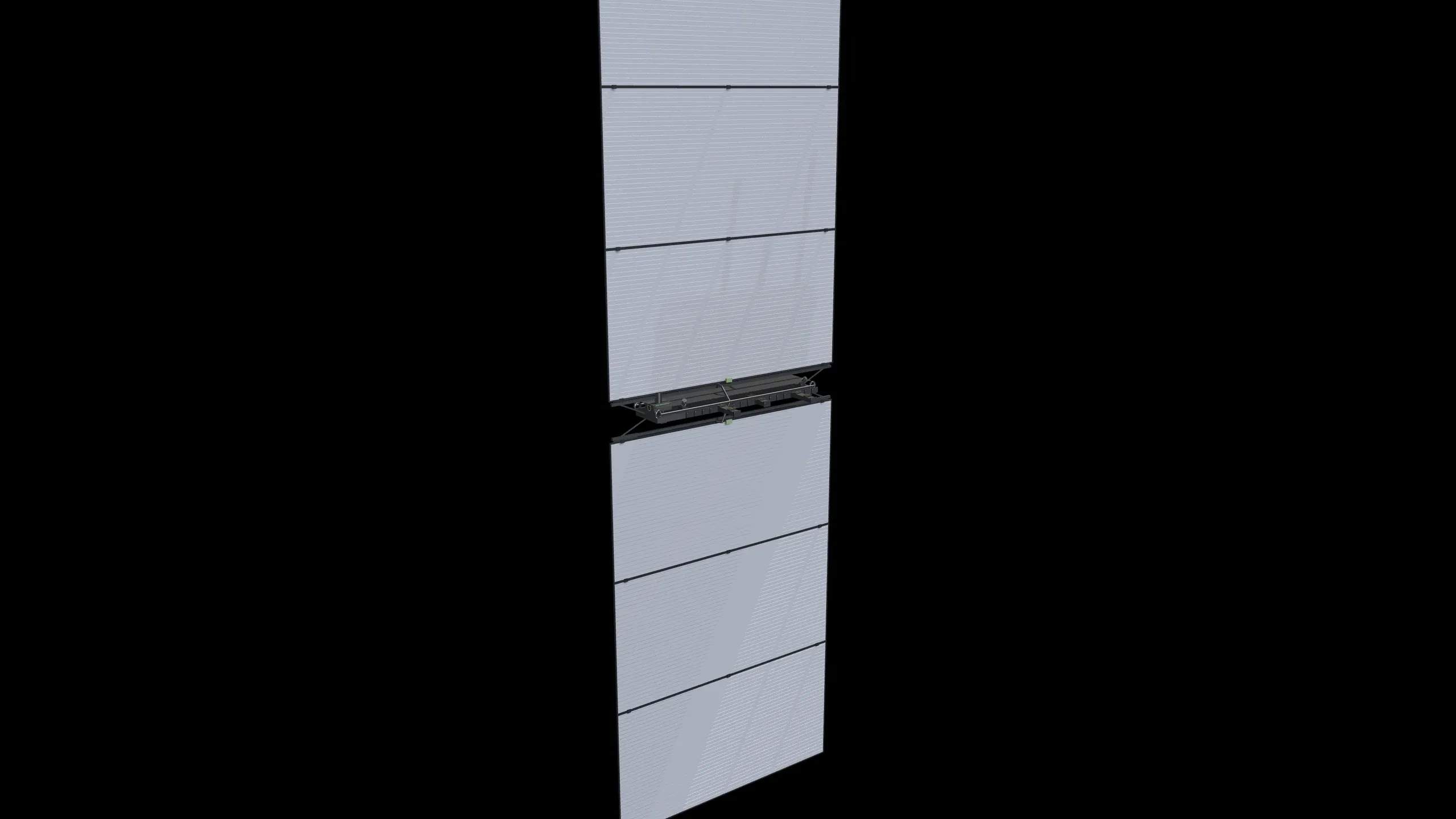 CAD render of the CS1 thermal module: a flat central spine with radiator panels rising above and below it